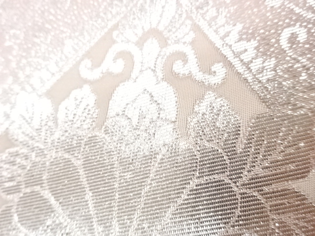  菱に花唐草模様織出しリバーシブル全通袋帯